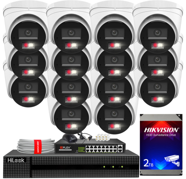 Zestaw do monitoringu IP 8Mpx 4K, 14 Kamer IPC-T280HA-LU PoE  - HiLook by Hikvision | IPC-T280HA-LU (x14) POE KIT