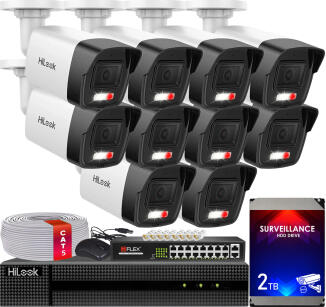 Zestaw do Monitoringu IP 4Mpx, 10 Kamer IPC-B140HA-LUC Smart Hybrid Light, PoE - HiLook by Hikvision | IPC-B140HA-LUC(x10) POE KIT