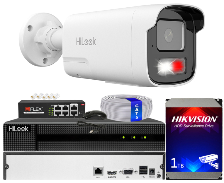 Zestaw do monitoringu IP 8Mpx, 4mm, 1 Kamera IPC-B480HA-LUF/SL Live Guard, PoE  - HiLook by Hikvision | IPC-B480HA-LUF/SL(x1) POE KIT
