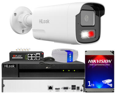 Zestaw do monitoringu IP 8Mpx, 4mm, 1 Kamera IPC-B480HA-LUF/SL Live Guard, PoE  - HiLook by Hikvision | IPC-B480HA-LUF/SL(x1) POE KIT