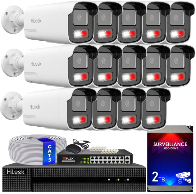 Zestaw do monitoringu IP 8Mpx, 4mm, 14 Kamer IPC-B480HA-LUF/SL Live Guard, PoE  - HiLook by Hikvision | IPC-B480HA-LUF/SL(x14) POE KIT