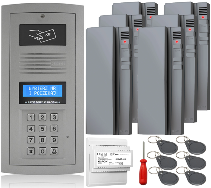 Zestaw domofonowy Elfon OPTIMA OP-255R-P + 6x Unifon OP-U7-S - ELFON | OP-255R-P + 6x OP-U7-S