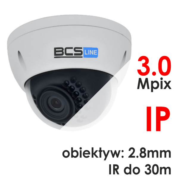 BCS-DMIP3300IR-E-II - Kamera kopułkowa 3.0 Mpix IP 2.8mm IR 20m - BCS