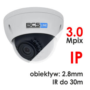 BCS-DMIP3300IR-E-II - Kamera kopułkowa 3.0 Mpix IP 2.8mm IR 20m - BCS
