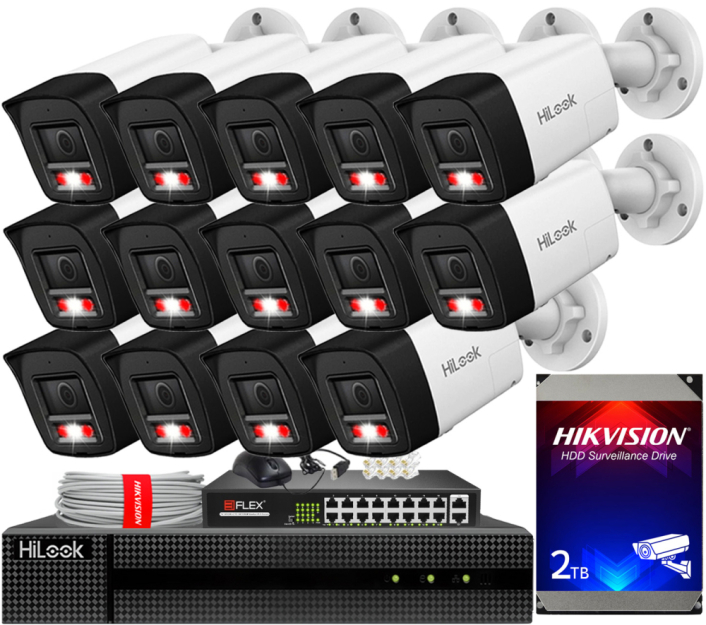 Zestaw do monitoringu IP 8Mpx 4K, 14 Kamer IPC-B180HA-LUF/SL Live Guard, PoE  - HiLook by Hikvision | IPC-B180HA-LUF/SL(x14) POE KIT