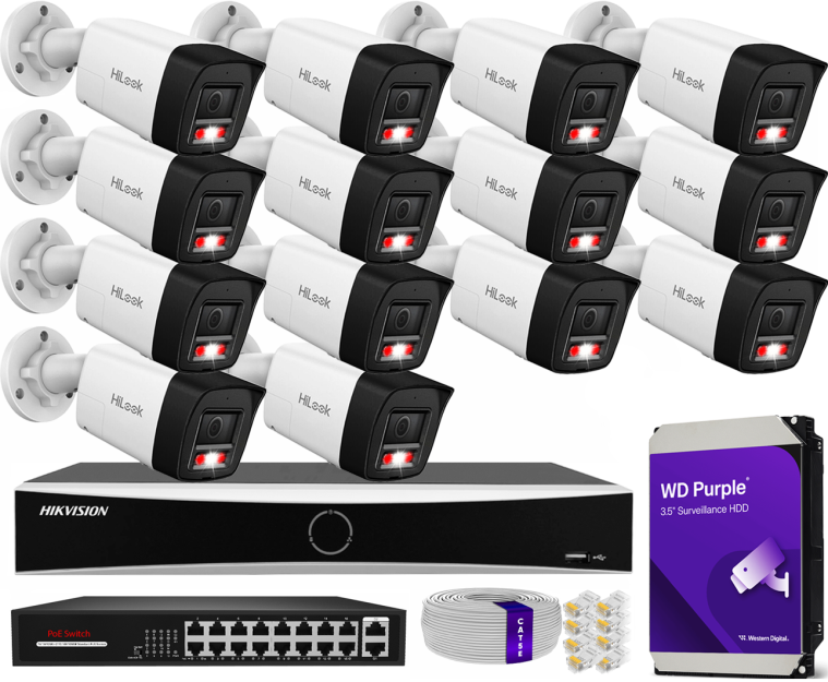 Zestaw do monitoringu IP 8Mpx 4K, 14 Kamer IPC-B180HA-LUF/SL Live Guard, PoE  - HiLook by Hikvision | IPC-B180HA-LUF/SL(x14) POE KIT