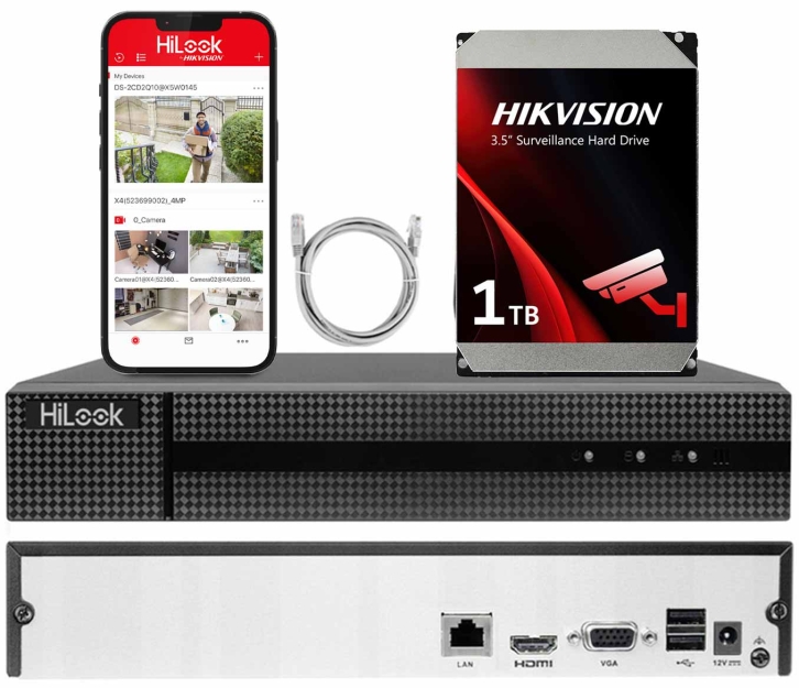 NVR-104MH-D-1TB - Rejestrator IP 4-kanałowy z dyskiem 1TB, do 6Mpx, H.265+, 1x SATA - HiLook by Hikvision | NVR-104MH-D-1TB