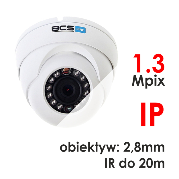 BCS-DMIP1130AIR - Kamera kopułkowa 1,3 Mpix IP 2.8mm IR 20m - BCS