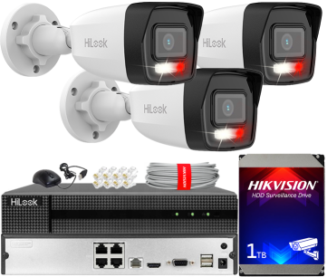 Zestaw do Monitoringu IP 4Mpx, 3 Kamery IPC-B140HA-LU Smart Hybrid Light, PoE - HiLook by Hikvision | IPC-B140HA-LU(x3) POE KIT