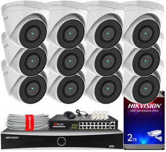 Zestaw do monitoringu IP 5Mpx, 12 Kamer IPC-T250H, PoE, IR30m - HiLook by Hikvision | IPC-T250H(x12) POE KIT