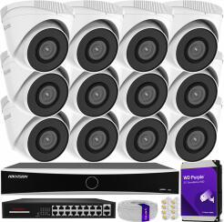 Zestaw do monitoringu IP 5Mpx, 12 Kamer IPC-T250H, PoE, IR30m - HiLook by Hikvision | IPC-T250H(x12) POE KIT