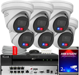 Zestaw do Monitoringu IP 8Mpx, 6 Kamer IPC-T280HAP-LUF/SL Smart Hybrid Light, PoE - HiLook by Hikvision | IPC-T280HAP-LUF/SL(x6) POE KIT