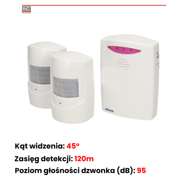 OR-MA-710 - Czujnik ruchu x2 z sygnalizacją bezprzewodową, IP44, 120m - ORNO | OR-MA-710