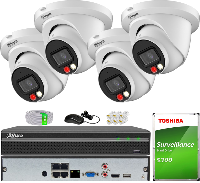 Zestaw do Monitoringu IP 8Mpx, 4 Kamery IPC-HDW2849TM-S-IL, Dual Light, PoE - DAHUA | IPC-HDW2849TM-S-IL(X4) POE KIT