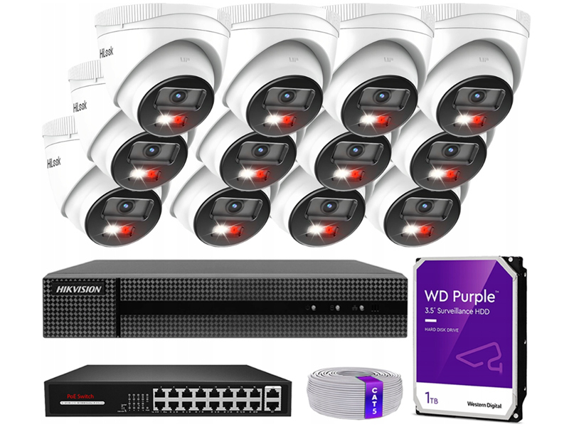 Zestaw do Monitoringu IP 4Mpx 12 Kamer IPCAM-T4-30DL, Hybrid Light, Rejestrator 16ch, MD 2.0 - HiLook by Hikvision | IPCAM-T4-30DL + HWN-4216MH