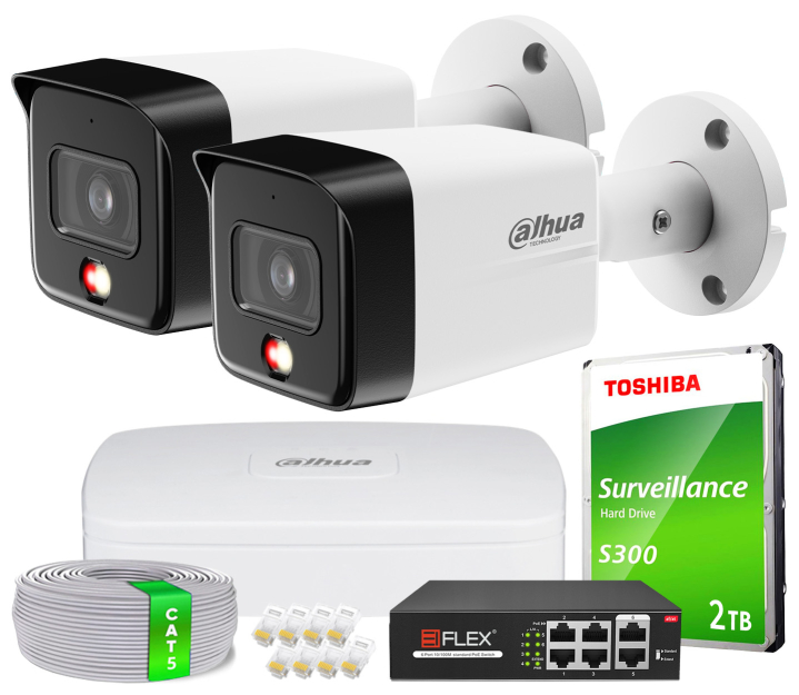 Zestaw do Monitoringu IP 8Mpx, 2 Kamery IPC-HFW1839TC-A-IL, Dual Light, PoE - DAHUA | IPC-HFW1839TC-A-IL(X2) POE KIT