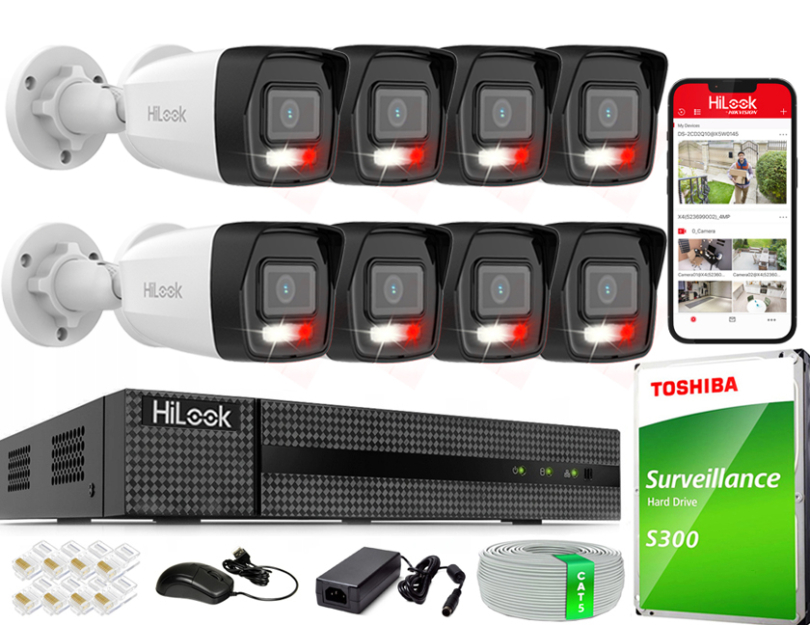 Zestaw do Monitoringu IP 4Mpx, 8 Kamer IPC-B140HA-LU Smart Hybrid Light, PoE - HiLook by Hikvision | IPC-B140HA-LU(x8) POE KIT