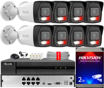 Zestaw do Monitoringu IP 4Mpx, 8 Kamer IPC-B140HA-LU Smart Hybrid Light, PoE - HiLook by Hikvision | IPC-B140HA-LU(x8) POE KIT