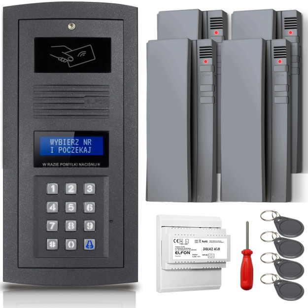 Zestaw domofonowy Elfon OPTIMA OP-255R-G + 4x Unifon OP-U7-S - ELFON | OP-255R-G + 4x OP-U7-S