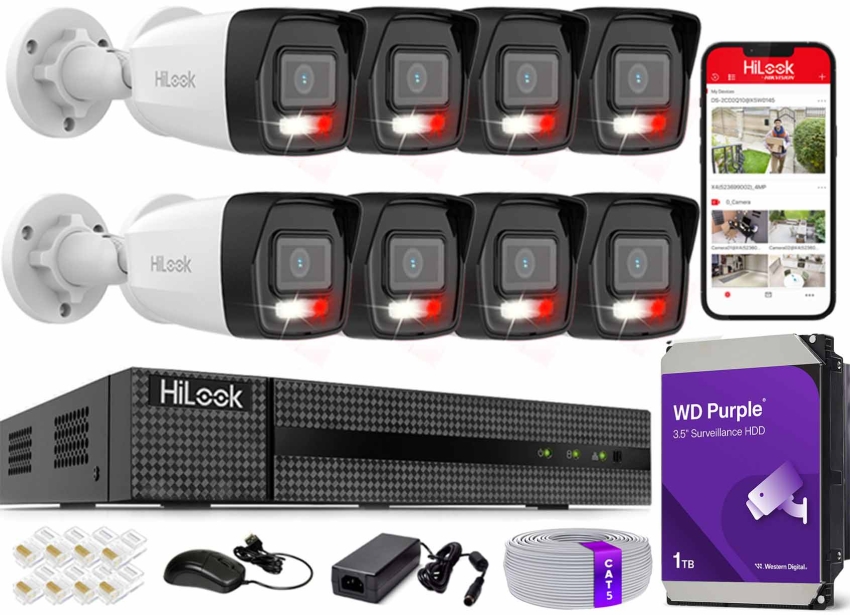 Zestaw do Monitoringu IP 6Mpx, 8 Kamer IPC-B160HA-LU Smart Hybrid Light, PoE - HiLook by Hikvision | IPC-B160HA-LU(x8) POE KIT