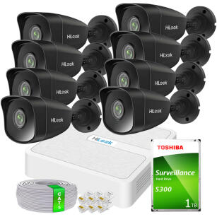 Zestaw do Monitoringu IP 5Mpx 8 Kamer IPCAM-B5 BLACK, Rejestrator 8ch 8xPoE - HiLook by Hikvision | 8xIPCAM-B5 BLACK + NVR-8CH-H/8P