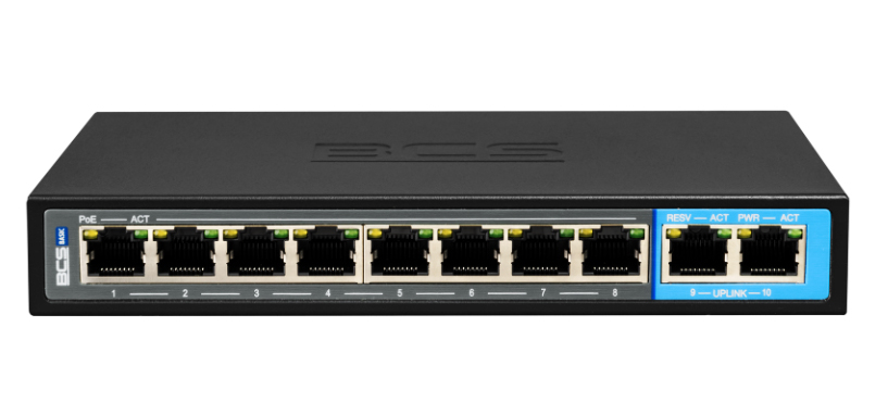 BCS-B-SP0802G - Switch PoE 8+2, niezarządzalny, 10-portowy, 96W - BCS Basic | 5904890713550