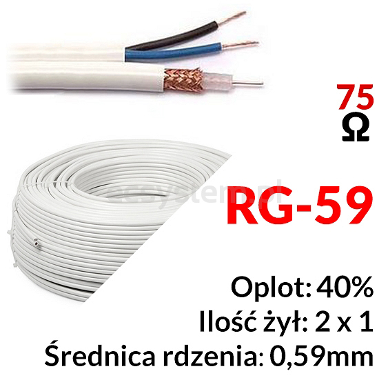 Przewód koncentryczny z zasilaniem YAp 75-0,59 + 2x0,50 - 1m