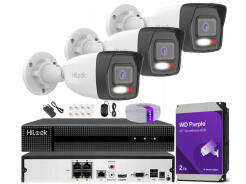 Zestaw do Monitoringu IP 6Mpx 3  Kamery IPCAM-B6-30DL, Hybrid Light, Rejestrator 4ch z PoE, MD 2.0 - HiLook by Hikvision | IPCAM-B6-30DL + NVR-4CH-5MP/4P