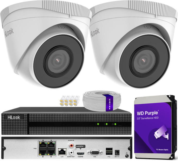 Zestaw do monitoringu IP 5Mpx, 2 Kamery IPC-T250H, PoE, IR30m - HiLook by Hikvision | IPC-T250H(x2) POE KIT