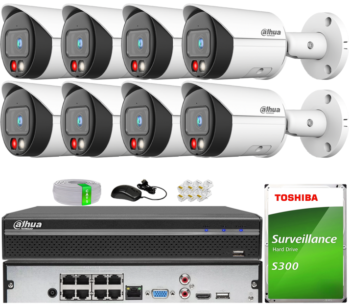Zestaw do Monitoringu IP 8Mpx, 8 Kamer IPC-HFW2849S-S-IL-0280B, Dual Light, PoE - DAHUA | IPC-HFW2849S-S-IL-0280B(X8) POE KIT
