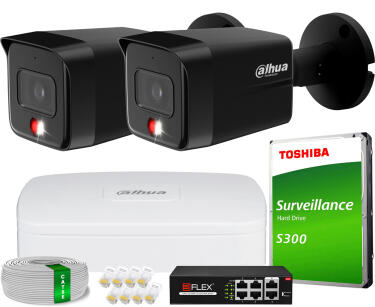 Zestaw do Monitoringu IP 6Mpx, 2 Kamery IPC-HFW1639TC-A-IL-0280B-S6 BLACK, Dual Light, PoE - DAHUA | IPC-HFW1639TC-A-IL-0280B-S6 BLACK(X2) POE KIT