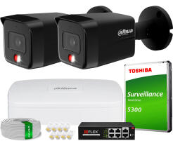 Zestaw do Monitoringu IP 6Mpx, 2 Kamery IPC-HFW1639TC-A-IL-0280B-S6 BLACK, Dual Light, PoE - DAHUA | IPC-HFW1639TC-A-IL-0280B-S6 BLACK(X2) POE KIT