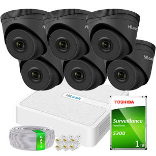 Zestaw do Monitoringu IP 5Mpx 6 Kamer IPCAM-T5 BLACK, Rejestrator 8ch z PoE - HiLook by Hikvision | 6xIPCAM-T5 BLACK + NVR-8CH-H/8P