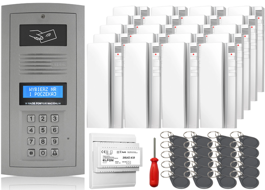 Zestaw domofonowy Elfon OPTIMA OP-255R-P + 20x Unifon OP-U7 - ELFON | OP-255R-P + 20x OP-U7
