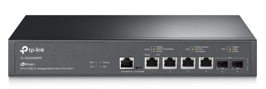 SX3206HPP - Przełącznik zarządzalny Jetstream, 6x Port 10GE, 4x PoE++, 2x SFP - TP Link | SX3206HPP