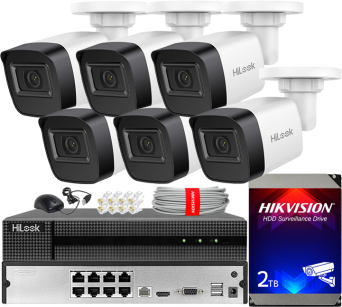 Zestaw do Monitoringu IP 4Mpx, 6 Kamer IPC-B141H-C, PoE, IR20m, IP67 - HiLook by Hikvision | IPC-B141H-C(x6) POE KIT