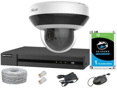 Zestaw do monitoringu IP, kamera obrotowa PTZ 4Mpx, IR20, NVR 4xPoE, Dysk 1TB - Hilook by Hikvision | 5904035371249