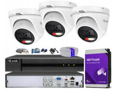 Zestaw do monitoringu TurboHD, 3 kamery Hybrid Light 5Mpx, rejestrator 4ch - HiLook by Hikvision | TVICAM-T5M-20DL + DVR-4CH-4MP