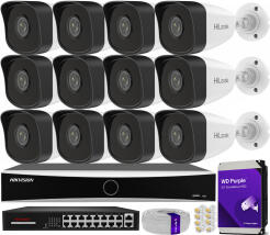 Zestaw do monitoringu IP 5Mpx, 12 Kamer IPC-B150H, PoE, IR30m - HiLook by Hikvision | IPC-B150H (x12) POE KIT