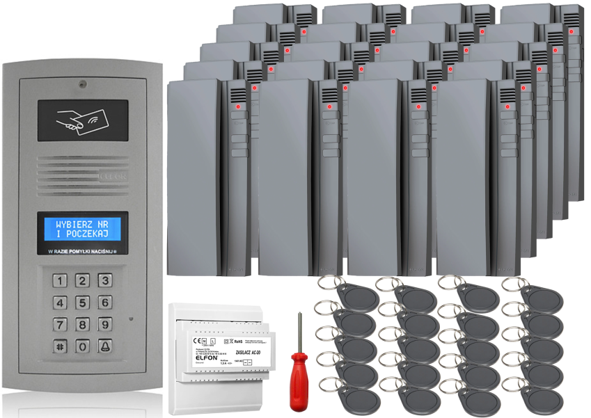 Zestaw domofonowy Elfon OPTIMA OP-255R-P + 20x Unifon OP-U7-S - ELFON | OP-255R-P + 20x OP-U7-S