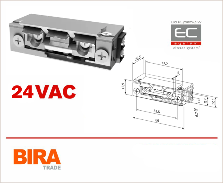 F24R-C - Elektrozaczep rewersyjny z wyślizgiem, 24V DC -  Biratronik | F24R-C