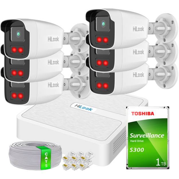 Zestaw do Monitoringu IP Full HD, 6 Kamer IPCAM-B2-50IR, IR50m, Rejestrator 8ch PoE - HiLook by Hikvision | 6x IPCAM-B2-50IR- + NVR-8CH-H/8P