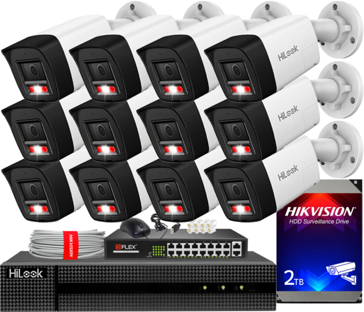 Zestaw do monitoringu IP 8Mpx 4K, 12 Kamer IPC-B180HA-LUF/SL Live Guard, PoE  - HiLook by Hikvision | IPC-B180HA-LUF/SL(x12) POE KIT