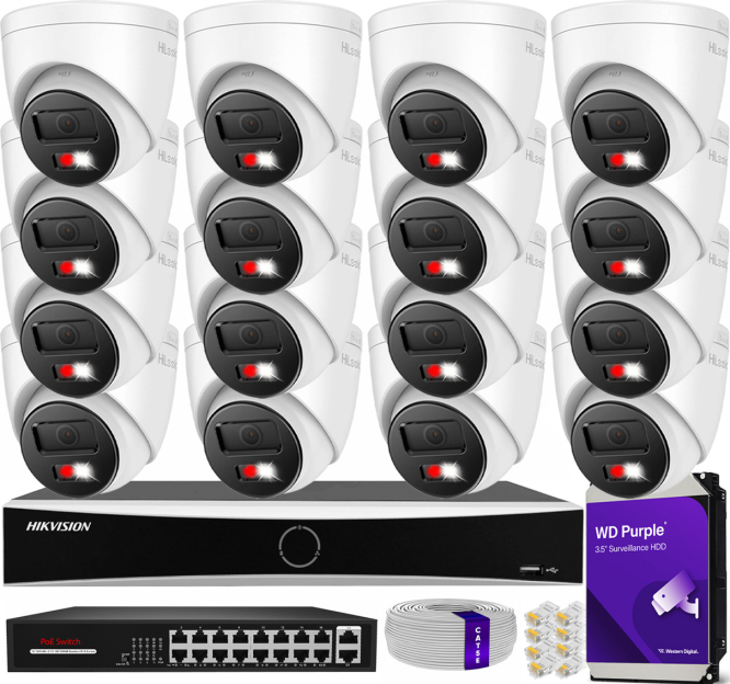 Zestaw do monitoringu IP 8Mpx 4K, 16 Kamer IPC-T280HA-LUF/SL Live Guard, PoE  - HiLook by Hikvision | IPC-T280HA-LUF/SL(x16) POE KIT