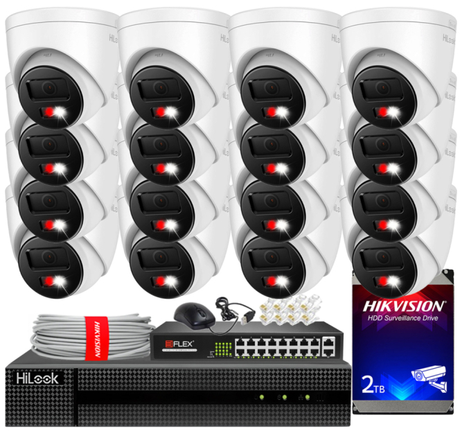 Zestaw do monitoringu IP 8Mpx 4K, 16 Kamer IPC-T280HA-LUF/SL Live Guard, PoE  - HiLook by Hikvision | IPC-T280HA-LUF/SL(x16) POE KIT