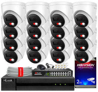 Zestaw do monitoringu IP 8Mpx 4K, 16 Kamer IPC-T280HA-LUF/SL Live Guard, PoE  - HiLook by Hikvision | IPC-T280HA-LUF/SL(x16) POE KIT