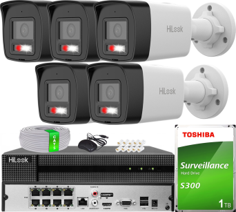 Zestaw do Monitoringu IP 4Mpx, 5 Kamer IPC-B140HA-LUC Smart Hybrid Light, PoE - HiLook by Hikvision | IPC-B140HA-LUC(x5) POE KIT