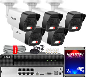 Zestaw do Monitoringu IP 4Mpx, 5 Kamer IPC-B140HA-LUC Smart Hybrid Light, PoE - HiLook by Hikvision | IPC-B140HA-LUC(x5) POE KIT