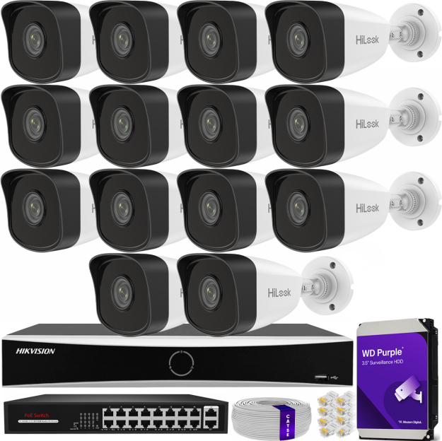 Zestaw do monitoringu IP 5Mpx, 14 Kamer IPC-B150H, PoE, IR30m - HiLook by Hikvision | IPC-B150H (x14) POE KIT