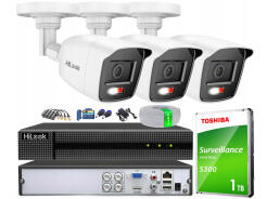 Zestaw do monitoringu TurboHD, 3 kamery zewnętrzne Hybrid Light 2Mpx, Rejestrator 4ch - HiLook by Hikvision | TVICAM-B2M-20DL + DVR-4CH-4MP